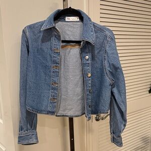 Zara Medium Blue Cropped Denim Jacket